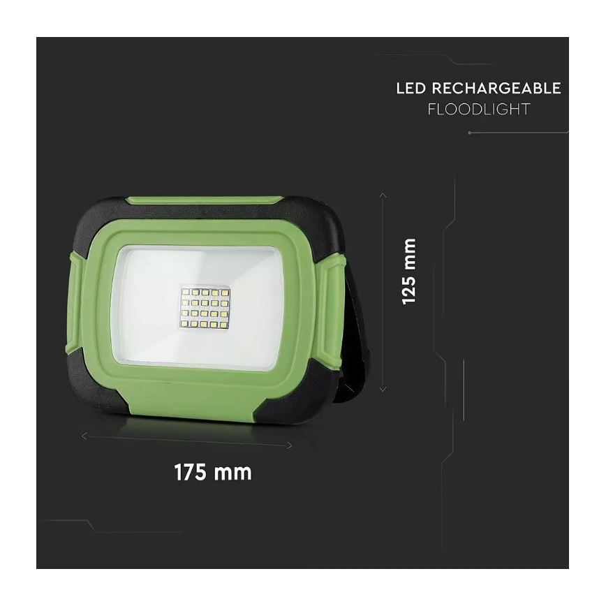 LED Uppladdningsbar strålkastare SAMSUNG CHIP LED/10W/3,7V IP44 4000K grön