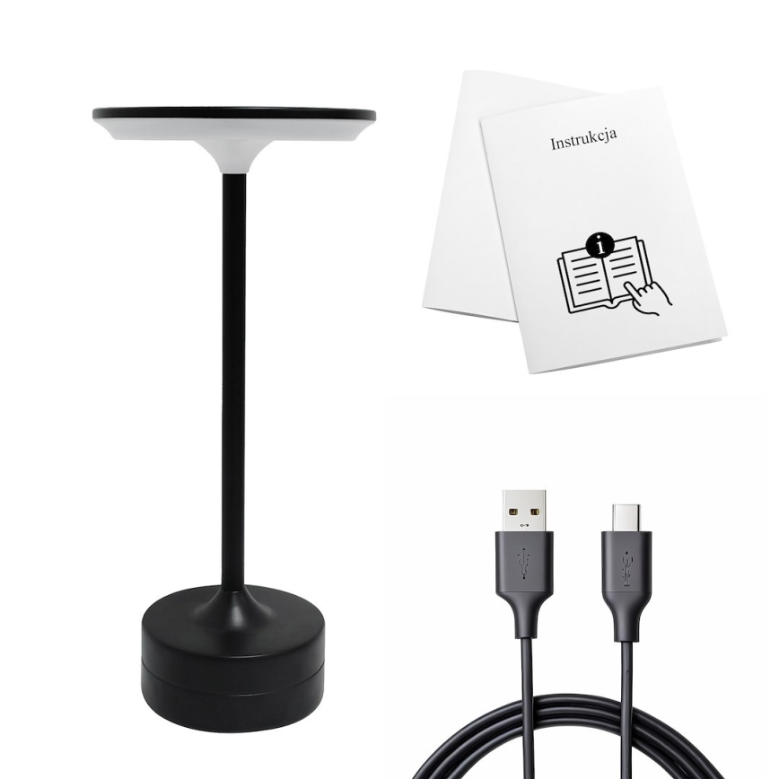 LED Uppladdningsbar touchstyrd bordslampa TAVOLO LED/2,5W/5V 2400 mAh 3000-6000K svart