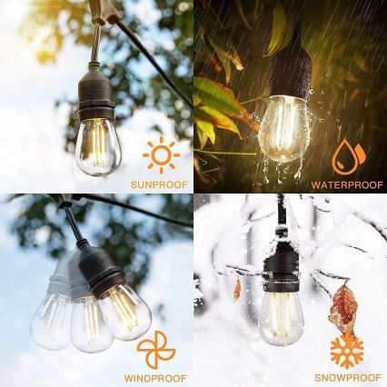 LED Utomhus dekorationskedja 15xE27/1W/230V 15 m IP65 svart