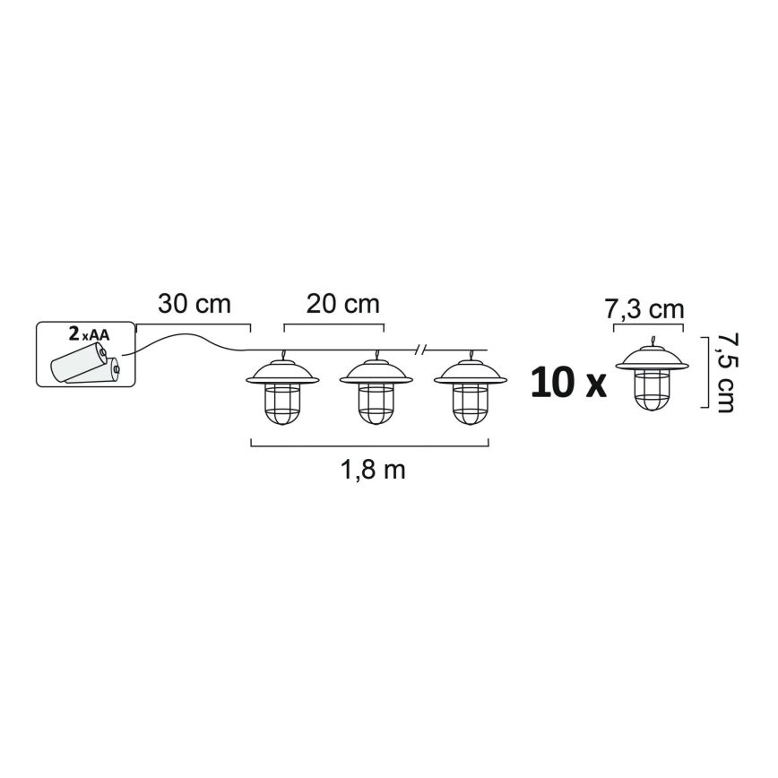 LED Utomhus dekorativbelysninging LOFT 10xLED/2xAA