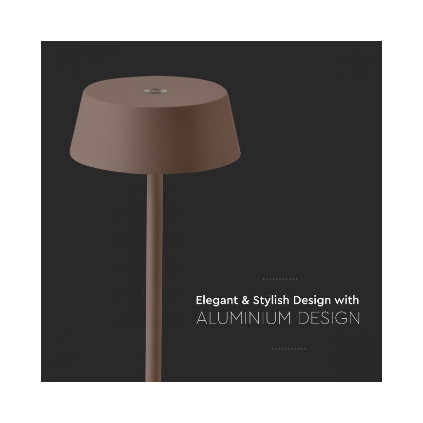 LED Utomhus dimbar touchuppladdningsbar bordslampa LED/2W/5V 4400 mAh IP54 brun