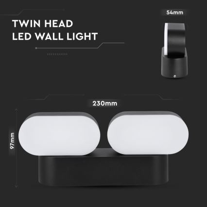 LED Utomhus flexibel vägglampa 2xLED / 12W / 230V IP65 svart