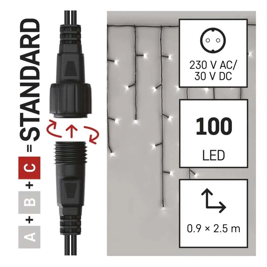 LED Utomhus julbelysning 100xLED/2,5x0,9m IP44 kallvit