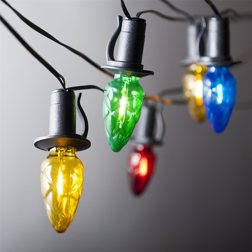 LED utomhusslinga för jul CONE FILAMENT 20xE10 19m, flerfärgad/varmvit, IP44, Tillverkad i Tjeckien