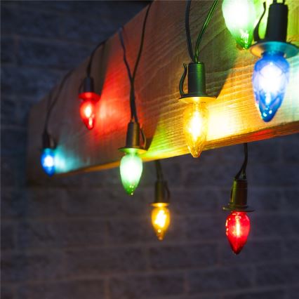 LED utomhusslinga för jul CONE FILAMENT 20xE10 19m, flerfärgad/varmvit, IP44, Tillverkad i Tjeckien