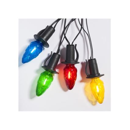 LED utomhusslinga för jul CONE FILAMENT 20xE10 19m, flerfärgad/varmvit, IP44, Tillverkad i Tjeckien