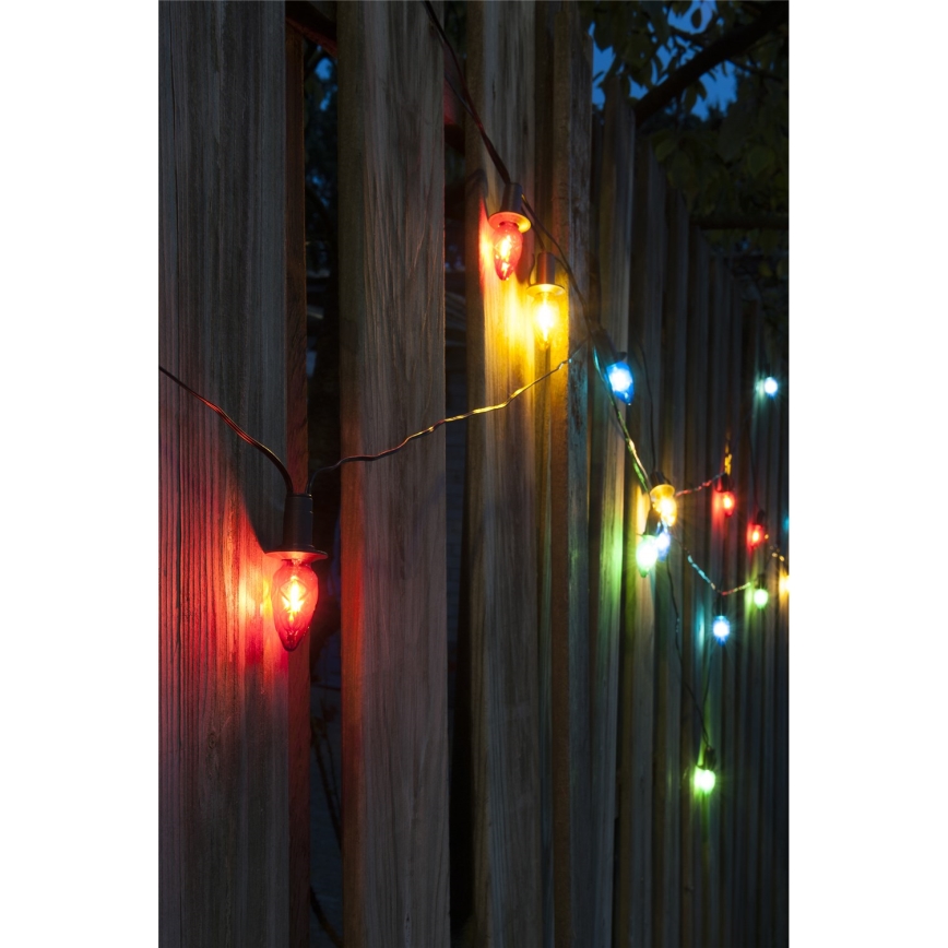 LED utomhusslinga för jul CONE FILAMENT 20xE10 19m, flerfärgad/varmvit, IP44, Tillverkad i Tjeckien