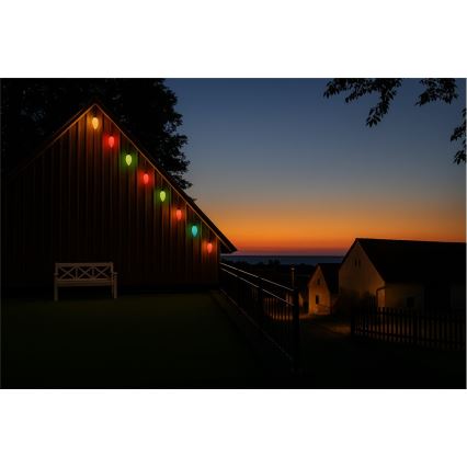 LED utomhusslinga för jul CONE FILAMENT 20xE10 19m, flerfärgad/varmvit, IP44, Tillverkad i Tjeckien