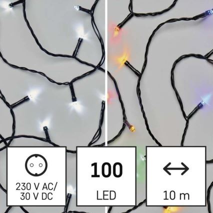 LED utomhus julkedja  100xLED/8 funktioner 15m IP44 kall vit /flerfärgade