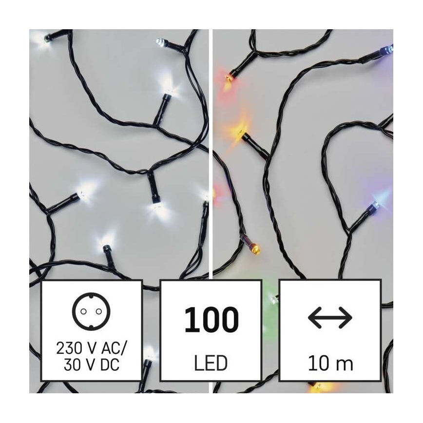 LED utomhus julkedja  100xLED/8 funktioner 15m IP44 kall vit /flerfärgade