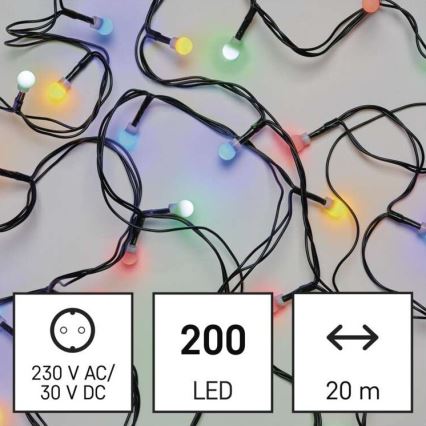 LED utomhus julkedja  200xLED/8 funktioner 25m IP44 flerfärgade