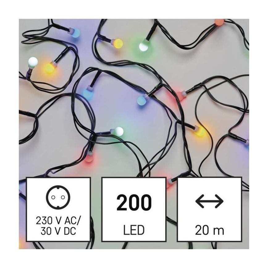LED utomhus julkedja  200xLED/8 funktioner 25m IP44 flerfärgade