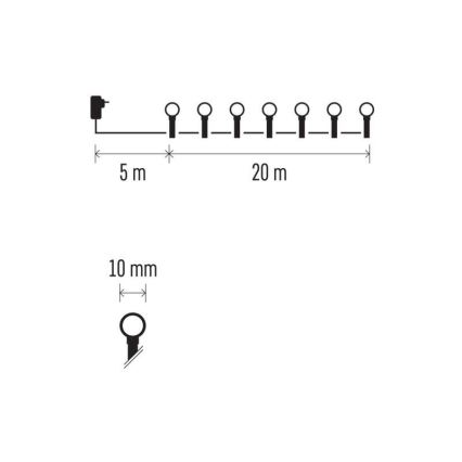 LED utomhus julkedja  200xLED/8 funktioner 25m IP44 flerfärgade