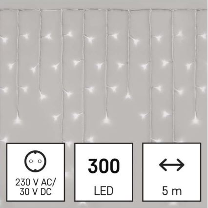 LED utomhus julkedja  300xLED/8 funktioner 10m IP44 kall vit  + fjärrkontroll 