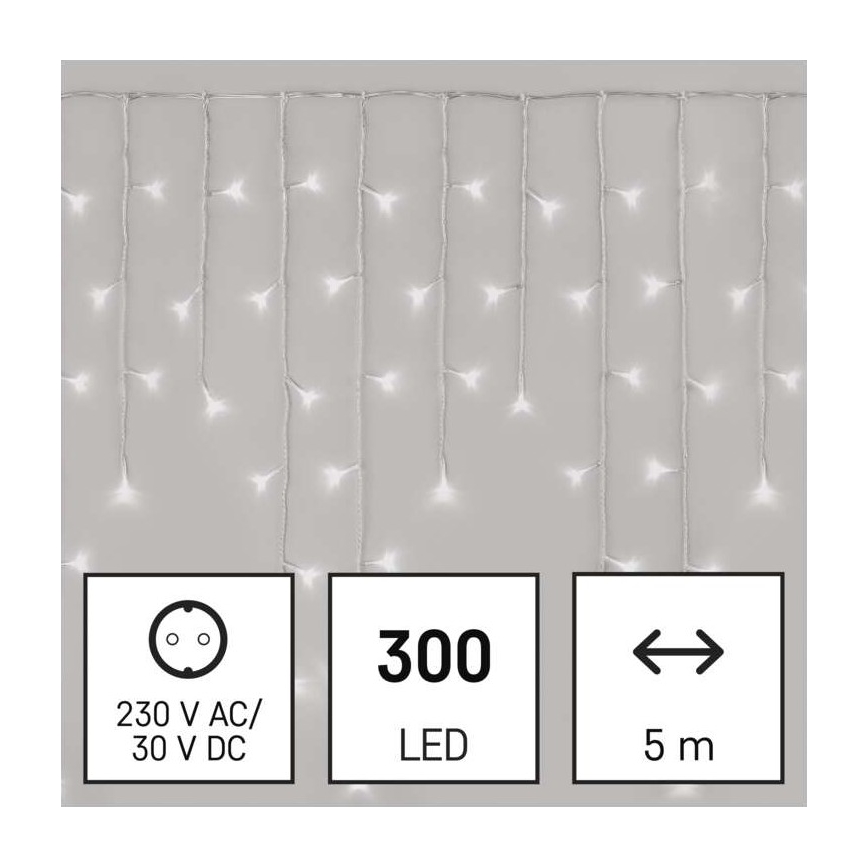 LED utomhus julkedja  300xLED/8 funktioner 10m IP44 kall vit  + fjärrkontroll 
