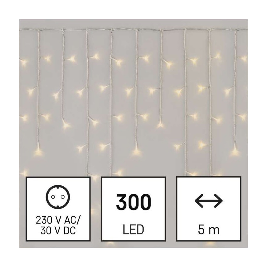 LED utomhus julkedja  300xLED/8 funktioner 10m IP44 varm vit  + fjärrkontroll 
