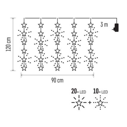 LED utomhus julkedja  30xLED/3,9m IP44 stjärna