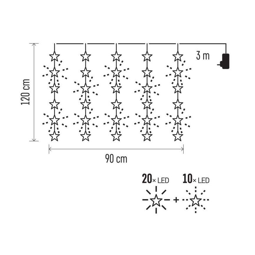 LED utomhus julkedja  30xLED/3,9m IP44 stjärna