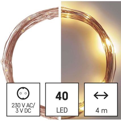 LED utomhus julkedja  40xLED/9m IP44 varm vit 