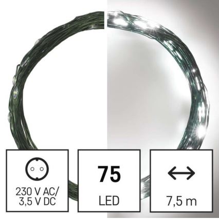 LED utomhus julkedja  75xLED/12,5m IP44 kall vit 