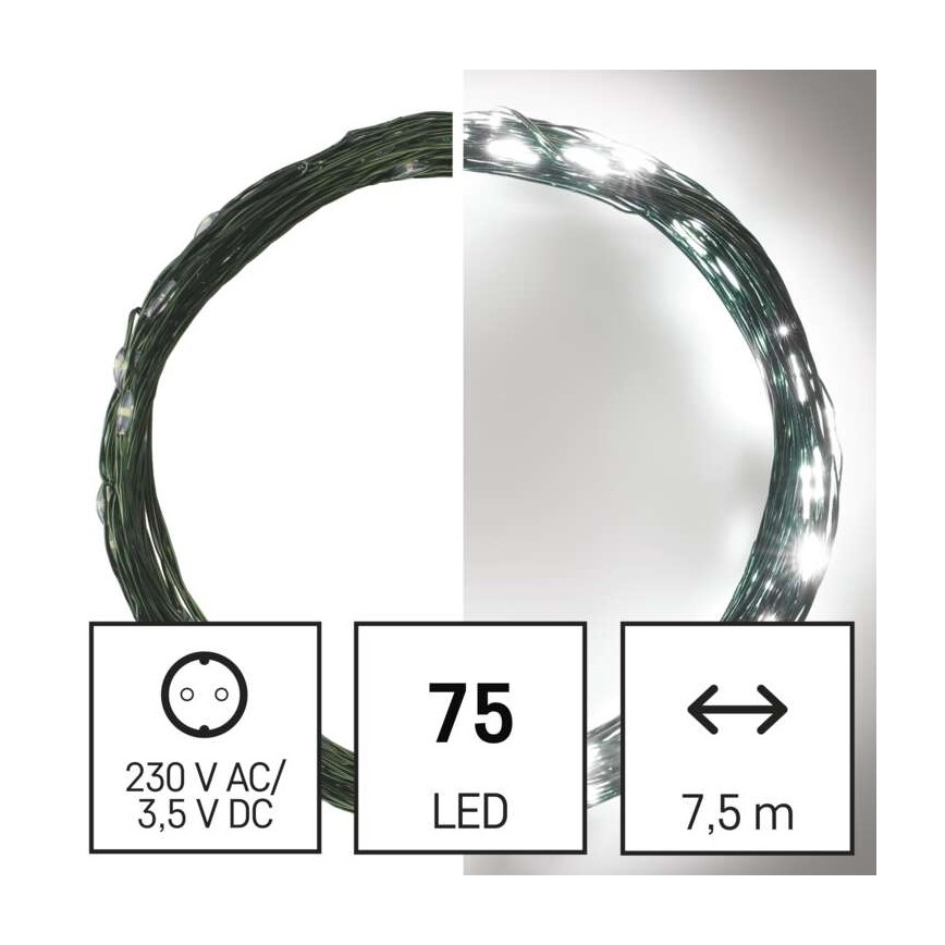 LED utomhus julkedja  75xLED/12,5m IP44 kall vit 