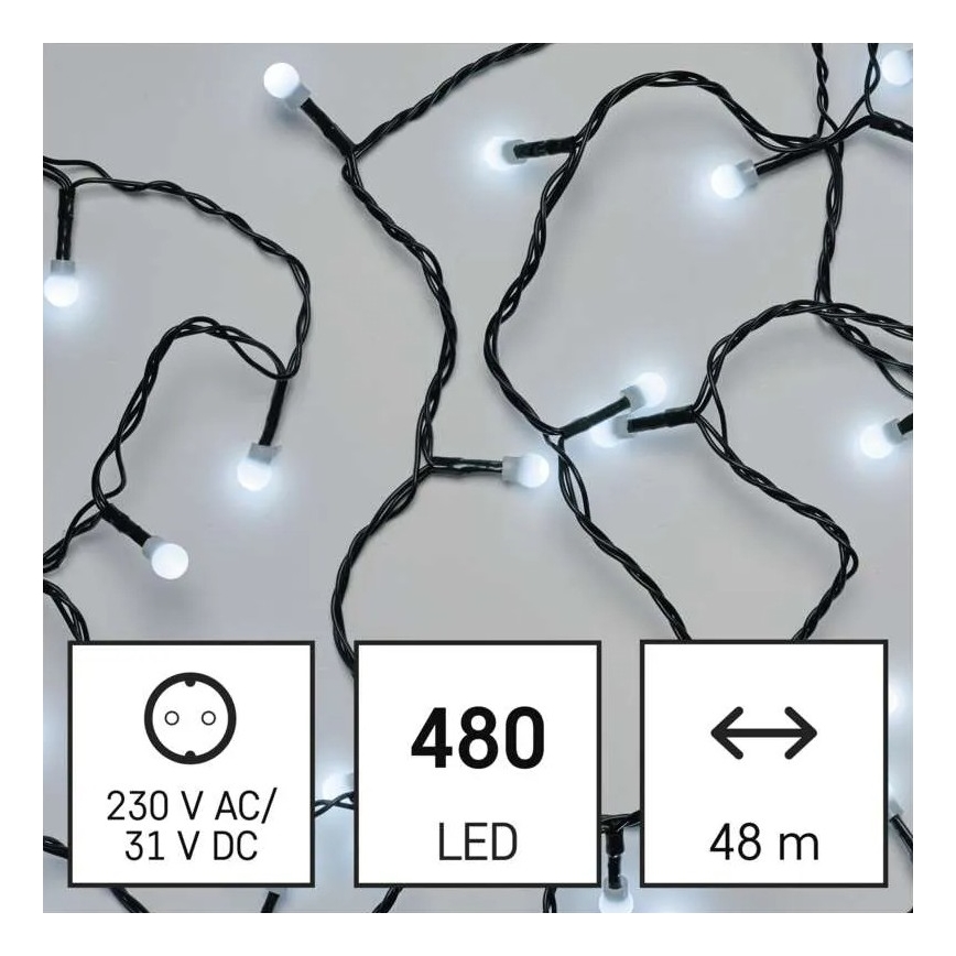 LED utomhus julslinga 480xLED/8 funktioner 53m kallvit IP44
