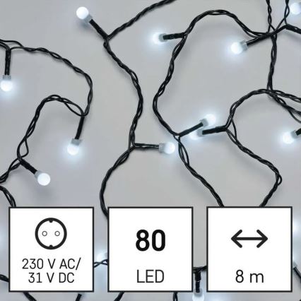 LED utomhus julslinga 80 LED, 8 funktioner, 13 m, kallvit, IP44