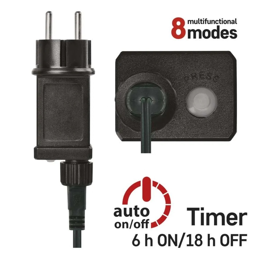 LED utomhus julslinga 80 LED, 8 funktioner, 13 m, kallvit, IP44