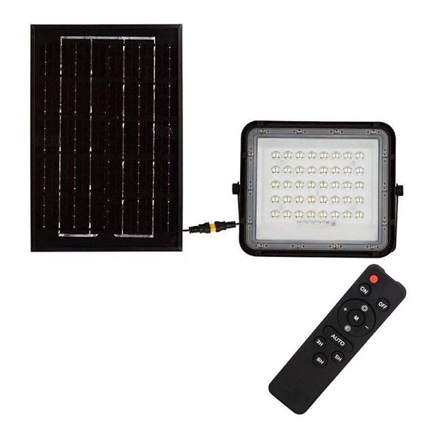 LED Utomhus ljusreglerad solcell strålkastare LED/6W/3,2V IP65 4000K 5000 mAh svart + fjärrkontroll