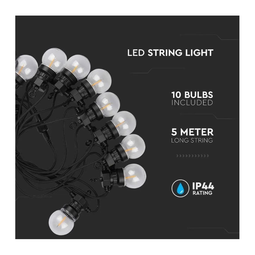 LED Utomhus slinga STRING 5m 10xLED/0,4W/24/230V 3000K IP44