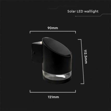 LED Utomhus solcell vägglampa LED/1W/3,7V 3000K IP54 svart