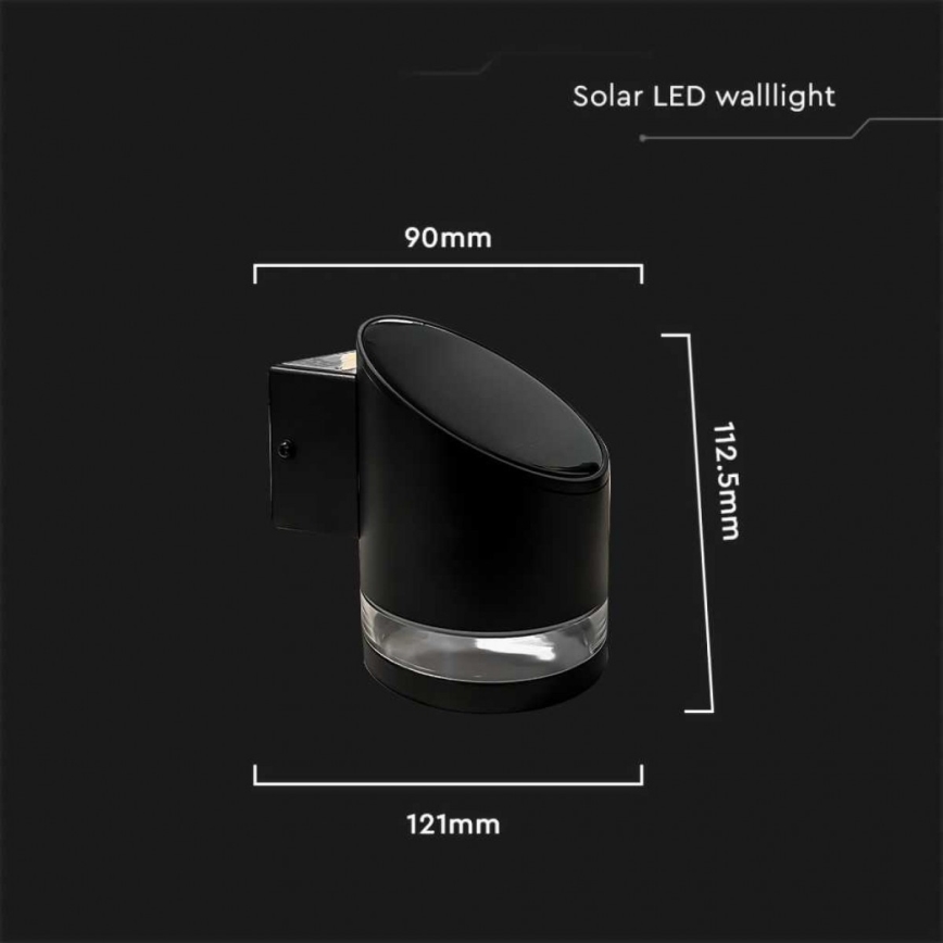 LED Utomhus solcell vägglampa LED/1W/3,7V 3000K IP54 svart