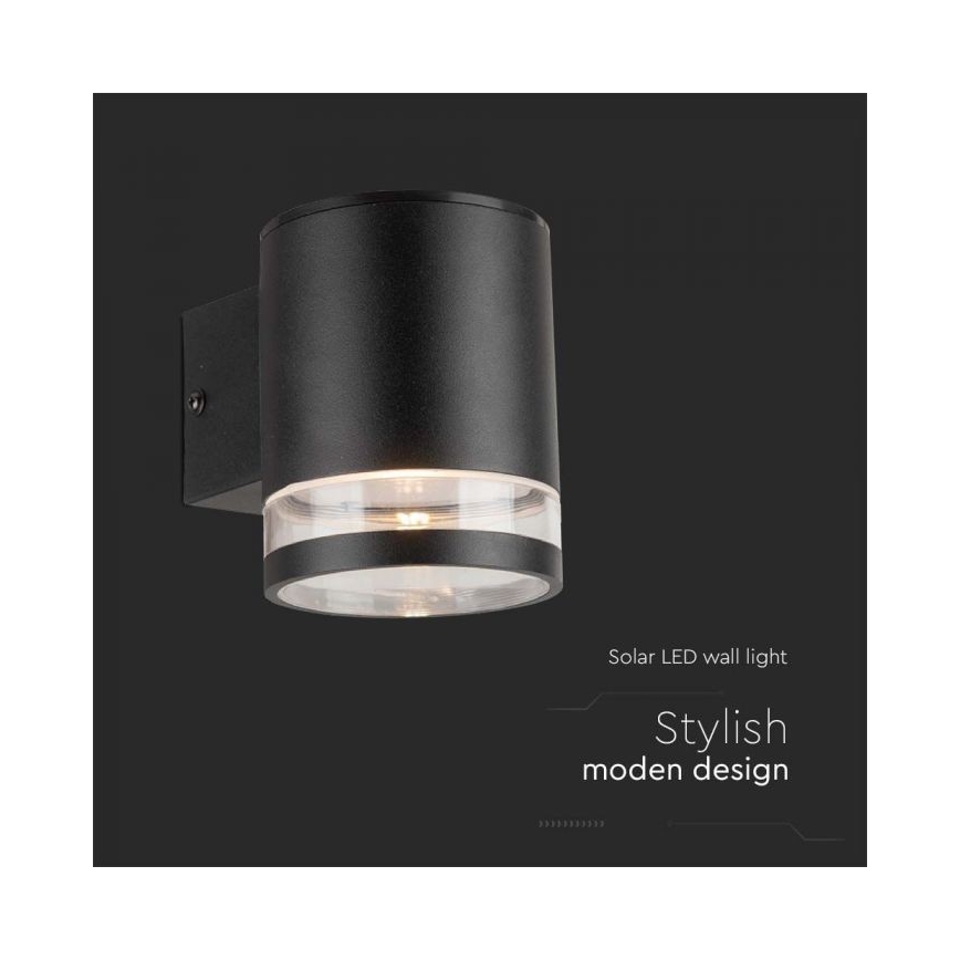LED Utomhus solcell vägglampa LED/1W/3,7V 3000K IP54 svart