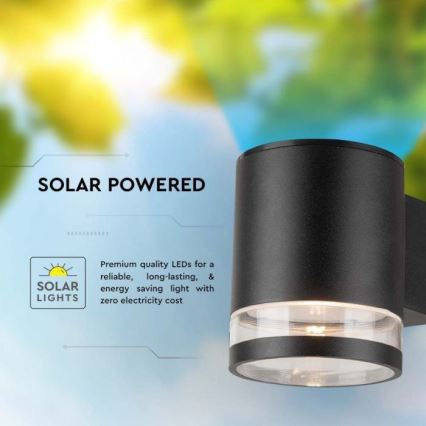 LED Utomhus solcell vägglampa LED/1W/3,7V 3000K IP54 svart