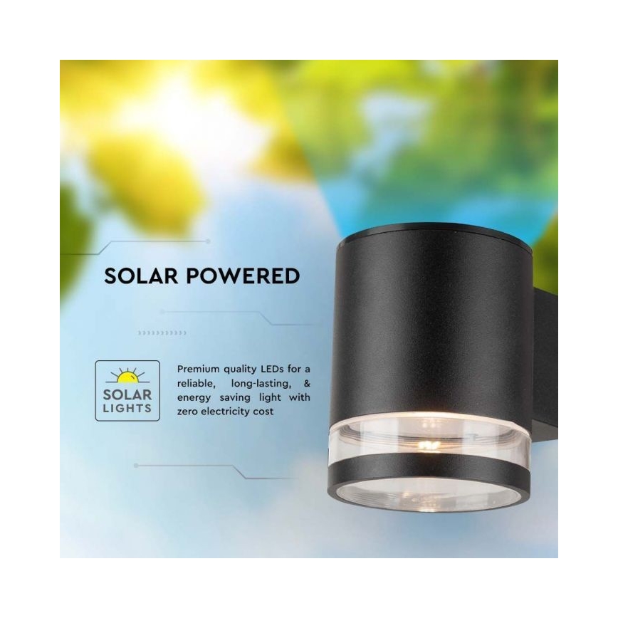 LED Utomhus solcell vägglampa LED/1W/3,7V 3000K IP54 svart