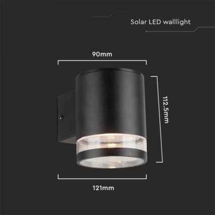 LED Utomhus solcell vägglampa LED/1W/3,7V 3000K IP54 svart