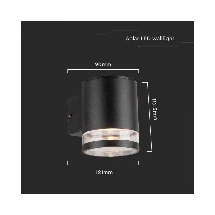 LED Utomhus solcell vägglampa LED/1W/3,7V 3000K IP54 svart