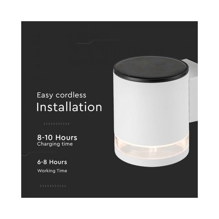 LED Utomhus solcell vägglampa LED/1W/3,7V 3000K IP54 vit