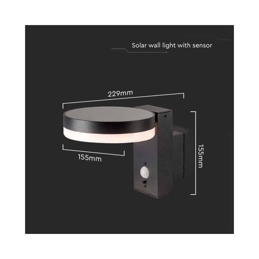 LED Utomhus solcell vägglampa med sensor LED/5,5W/3,7V 3000K IP54