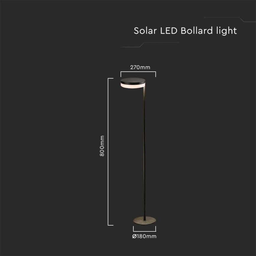 LED utomhus solcellslampa LED/2W/3,7V 3000K IP54 svart