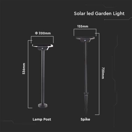 LED utomhus solcellslampa 2i1 LED/2W/3,7V IP65 3000/4000/6500K