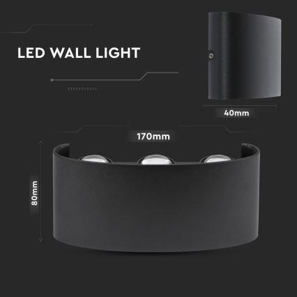 LED Utomhus Väggbelysning 6xLED/6W/230V IP54 3000K svart