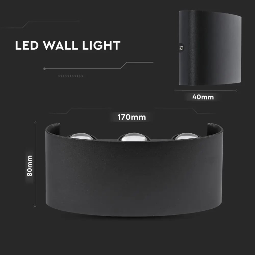 LED Utomhus Väggbelysning 6xLED/6W/230V IP54 3000K svart