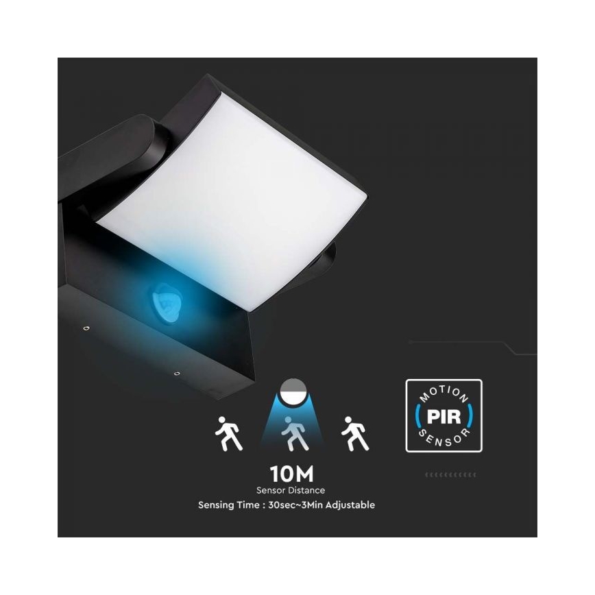 LED Utomhus vägglampa med sensor LED/17W/230V 3000K IP65 svart