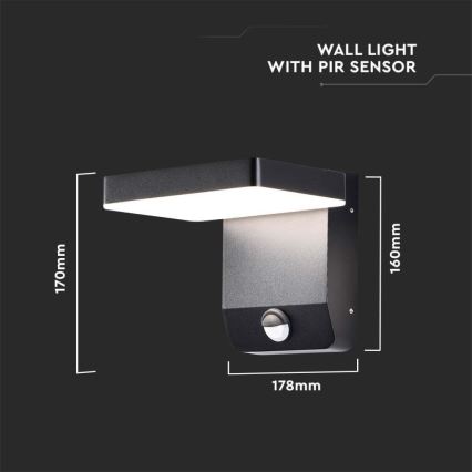LED Utomhus wall flexible belysning med sensor LED/17W/230V IP65 3000K svart
