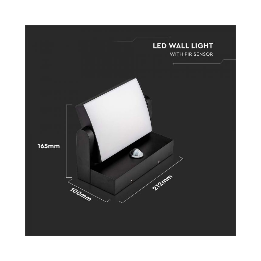 LED Utomhus vägglampa med sensor LED/17W/230V 4000K IP65 svart