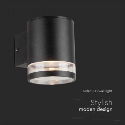 LED Utomhus väggsolcellslampa LED/1W/3,7V 3000K IP54 1200 mAh svart