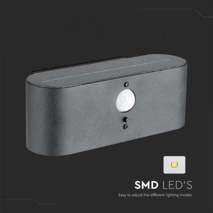 LED Utomhus väggsolcellslampa med sensor LED/2,5W/3,7V 3000K IP54 2000 mAh