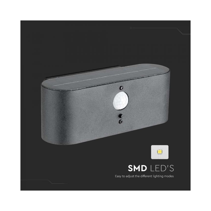 LED Utomhus väggsolcellslampa med sensor LED/2,5W/3,7V 3000K IP54 2000 mAh