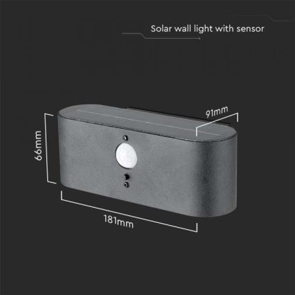 LED Utomhus väggsolcellslampa med sensor LED/2,5W/3,7V 3000K IP54 2000 mAh